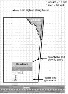 Draw the lot, house and existing landscape features