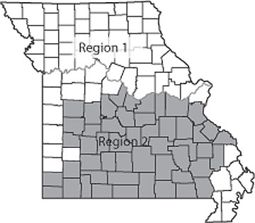 Delineation of Missouri regions for interpreting the P index