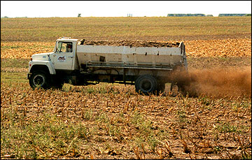 Truck-mounted applicator of solid manure