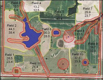 Map of a farm generated by the software program Spatial Nutrient Management Planner 