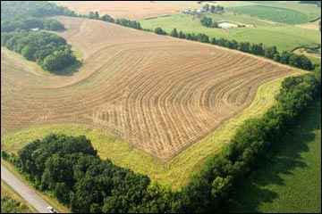 An aerial shot of locations to establish field borders.