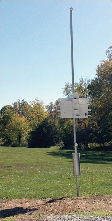 A telescoping pole enables you to lower a martin house