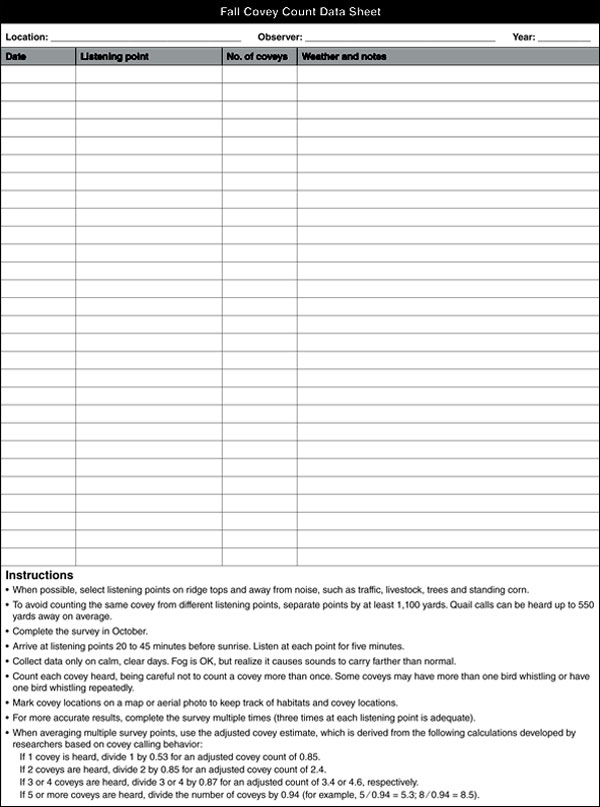 A sample fall covey count data sheet