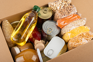 cardboard box with non perishable food