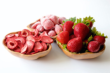 Fresh, frozen and dried strawberries