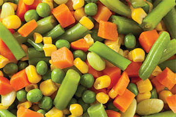 Peas, carrots, green beans and corn in a mix.