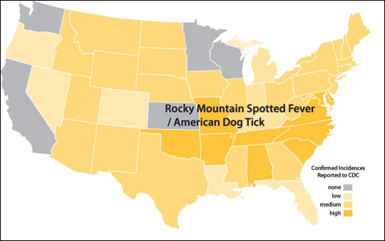 Distribution map of Rocky Mountain spotted fever
