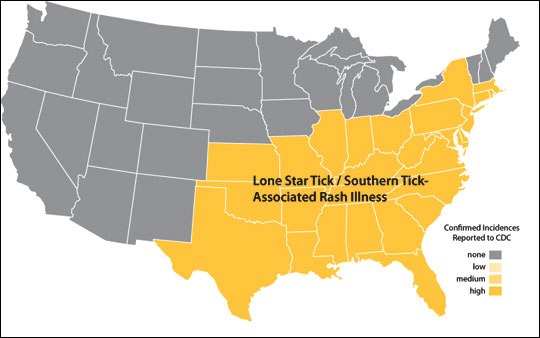 Distribution map of southern tick associated rash illness