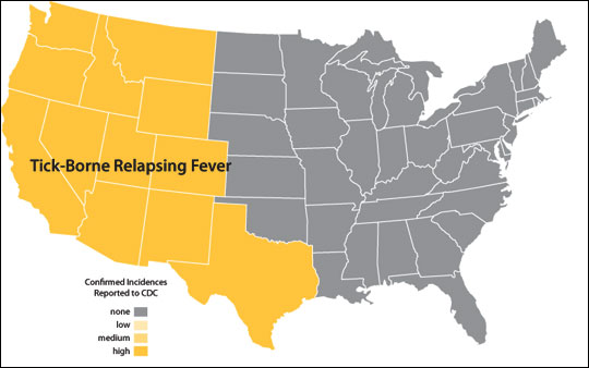 Distribution map of tick-borne relapsing fever