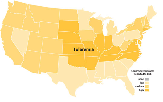Distribution map of tularemia