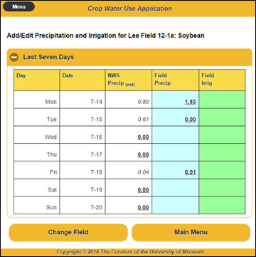 Edit precipitation and irrigation amounts