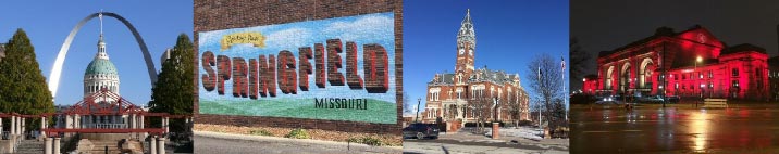Collage representing Missouri cities.