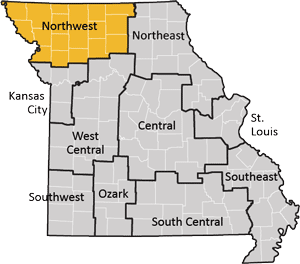 Missouri map indicating workforce development board regions.
