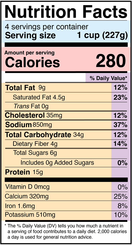 Example of a nutrition label.