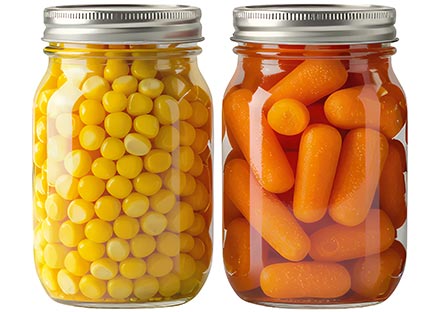 Jars of corn and carrots.