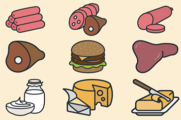 assorted illustrations of mammal food products