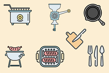 assorted illustrations of kitchen utensils