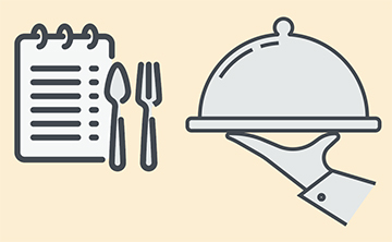 icon of fork and spoon and waiter hand and tray