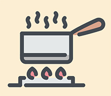 icon of sauce pan on gas burner