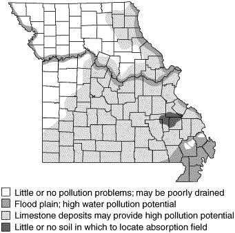 Areas where potential groundwater pollution may restrict location of a sewage lagoon