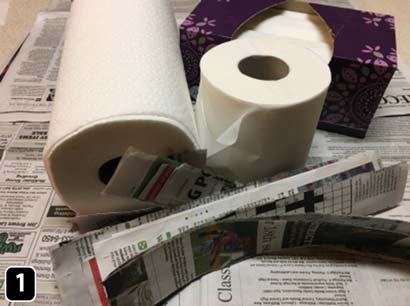 Newspaper, toilet paper and facial tissues.