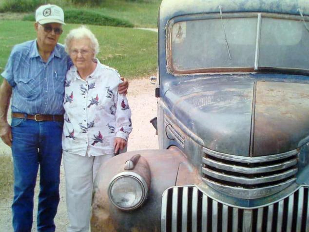 Earl and Marjorie Rogers next to Marjorie&rsquo;s father&rsquo;s truck, which came with them from Colorado. Photo credit: Shirley Peckman.