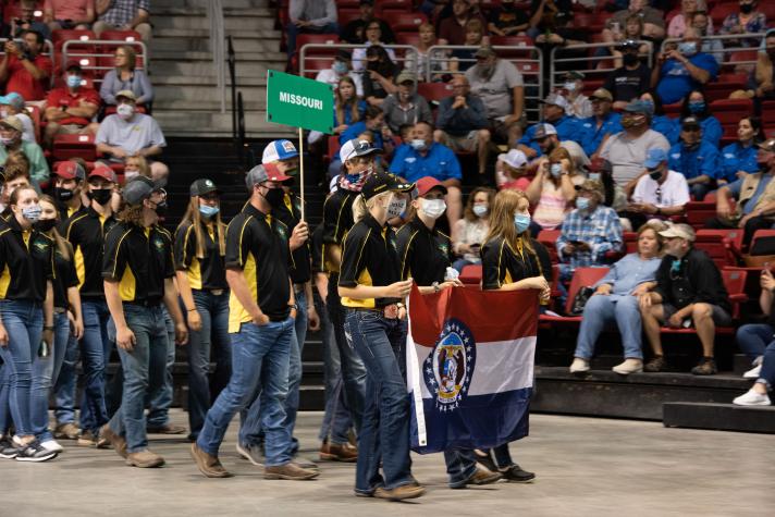 Missouri 4-H youths at the opening of the 2021 4-H Shooting Sports National Championships in Grand Island, Neb.