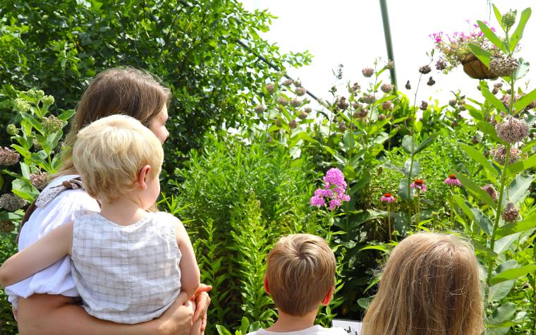 family in a garden