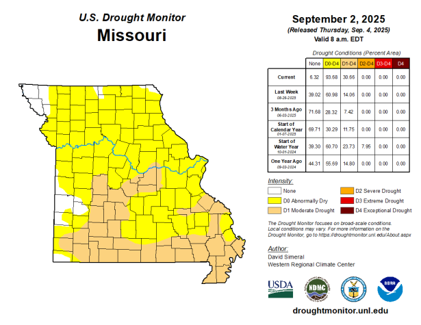 Sept. 2 U.S. Drought Monitor map for Missouri