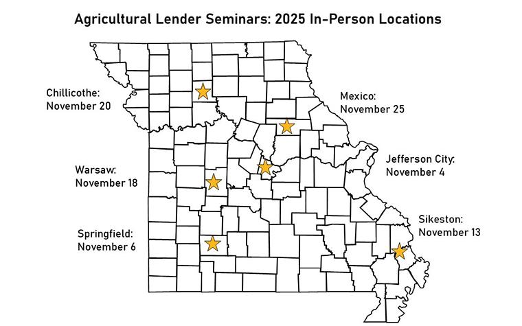 Map of Ag Lender Seminar series locations