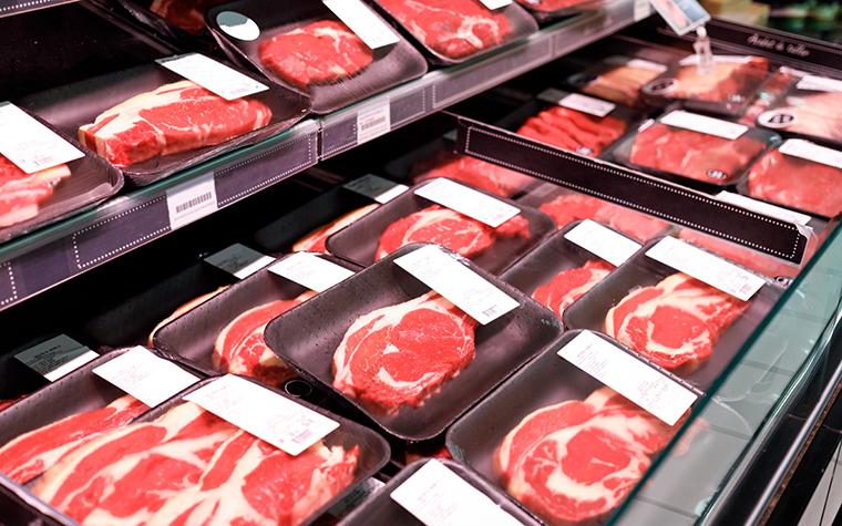 Packages of beef in a store.