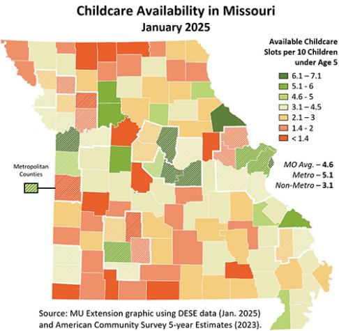 Map of child care availability in Missouri.