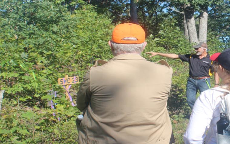 Hank Stelzer pointing at trees