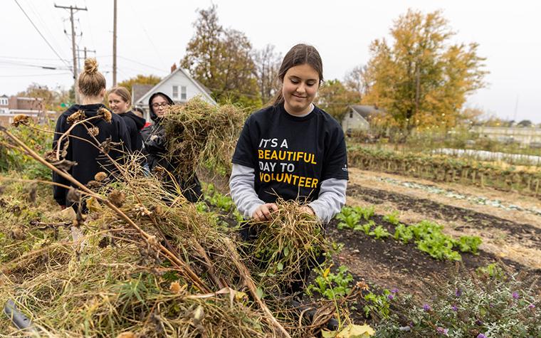 Volunteers at a community garden