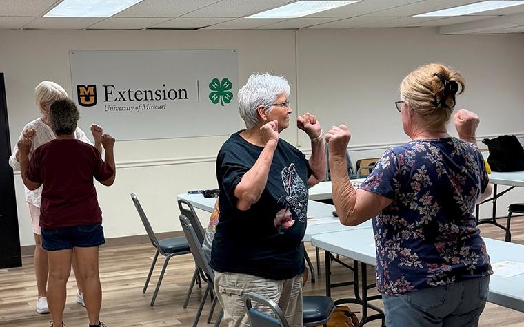 Senior women in healthy aging class