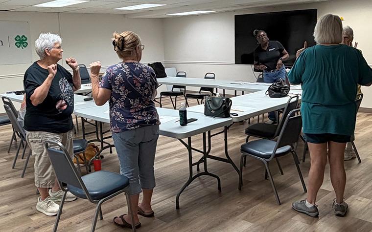 Senior women in healthy aging class