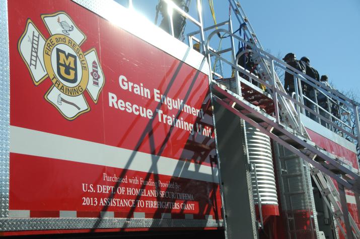 The rescue training unit includes a grain bin, a grain hopper and a station to learn how to cut into the side of a grain bin in an emergency.Photo by Hli Yang