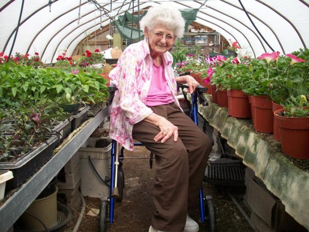 Even when Audrain County Advanced Master Gardener Sally Maxwell suffered severe osteoporosis, she found a way to be in the greenhouse daily. Photo courtesy of Tom Maxwell 