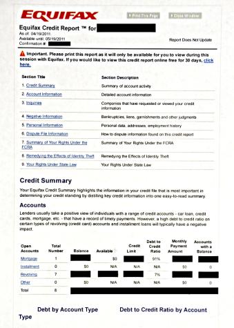Equifax sample credit report