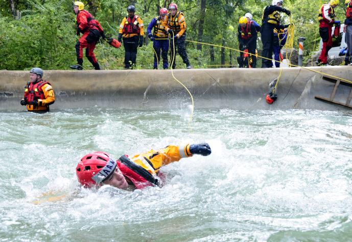 Swiftwater Rescue training teaches emergency response personnel how to use the hydraulic properties of fast-moving water to their advantage.Roger Meissen/MU Cooperative Media Group