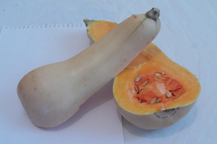 Butternut squash halved.