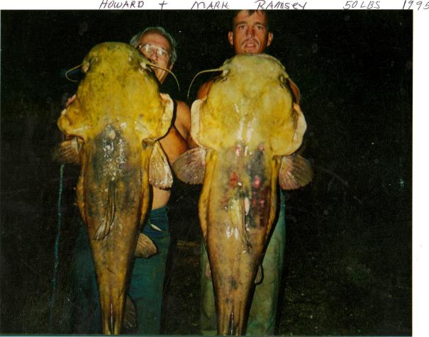 Howard Ramsey, left, and son Mark with a 50-pound catfish in 1995.Photos courtesy of Mark Morgan and the Ramsey family