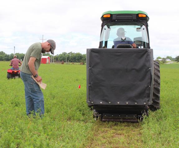 MU researchers use sonar on an all-terrain vehicle to measure forage. The data is transmitted to   the MU Grazing Wedge website. The technology can help farmers make decisions about managing their forage inventory. Photo by Linda Geist