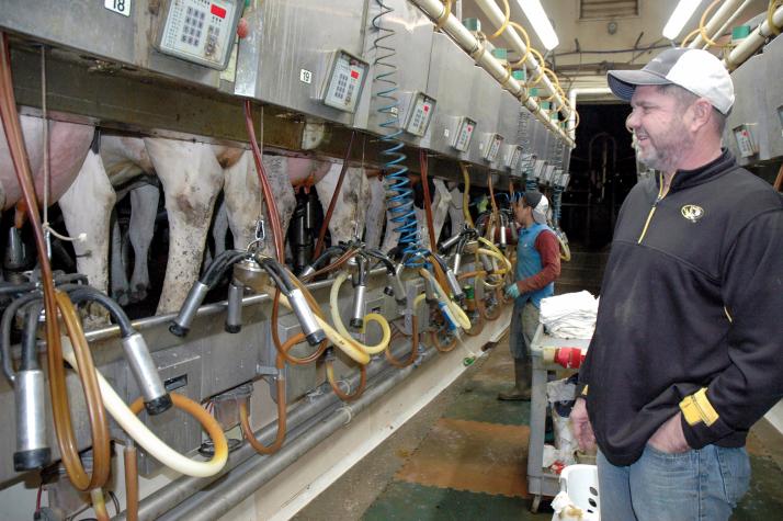 David Martin, a 1992 graduate of the University of Missouri College of Agriculture, Food and Natural Resources, checks out the milking parlor where cows are milked three times daily at Martin Prairie Farms.Photo by Linda Geist