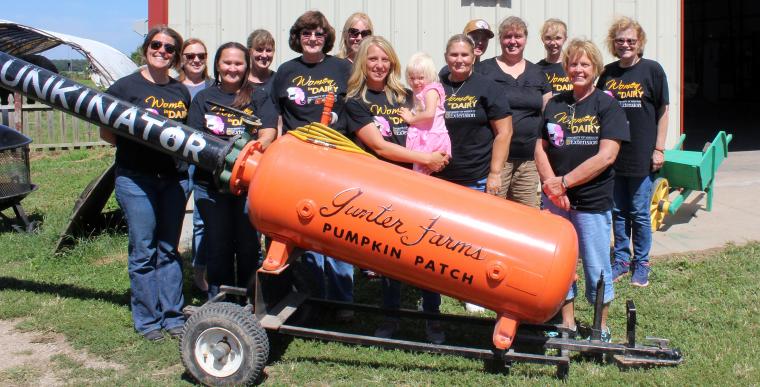MU Extension’s Women in Dairy group visited  Gunter Farms. The farm offers a pumpkin patch and corn maze in the fall. The "pumpkinator" is used to launch pumpkins through a field.Photo by Linda Geist