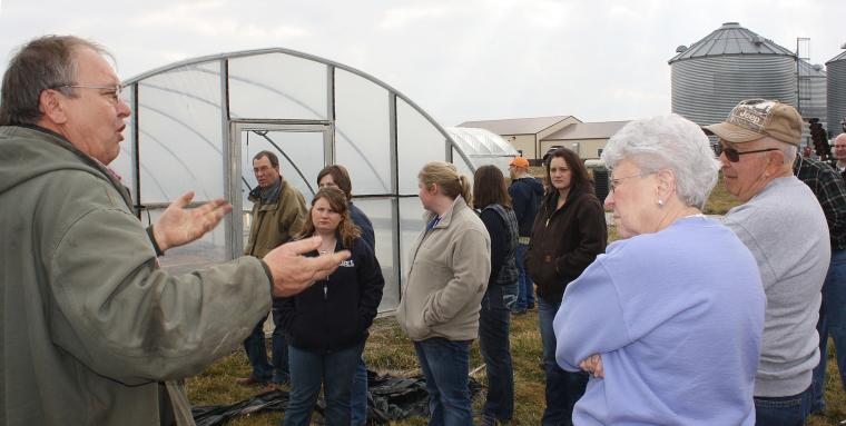 Tim Reinbott, superintendent of the University of Missouri’s Bradford Research and Extension Center, showed high tunnels to agriculture educators from across the state at a recent workshop. Linda Geist, MU Cooperative Media Group 