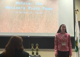 Cole County 4-H'er Eileen Shafer won first place for Technology Assisted Speaking in the senior age division at the 2021 State 4-H Public Speaking Contest, Sept. 25 on the MU campus. She gave a presentation titled "Nutria: The Nation's Fuzzy Foes."