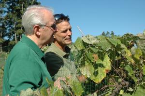 Former Missouri Gov. Bob Holden, left, with MU Extension viticulturist Dean Volenberg at Holden’s vineyards in Gasconade County.Photo by Linda Geist