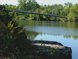 Swinging bridge at Lay Park, Warsaw, Mo., in Benton County. Photo courtesy Benton County Tourism & Recreation.