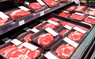 Packages of beef in a store.